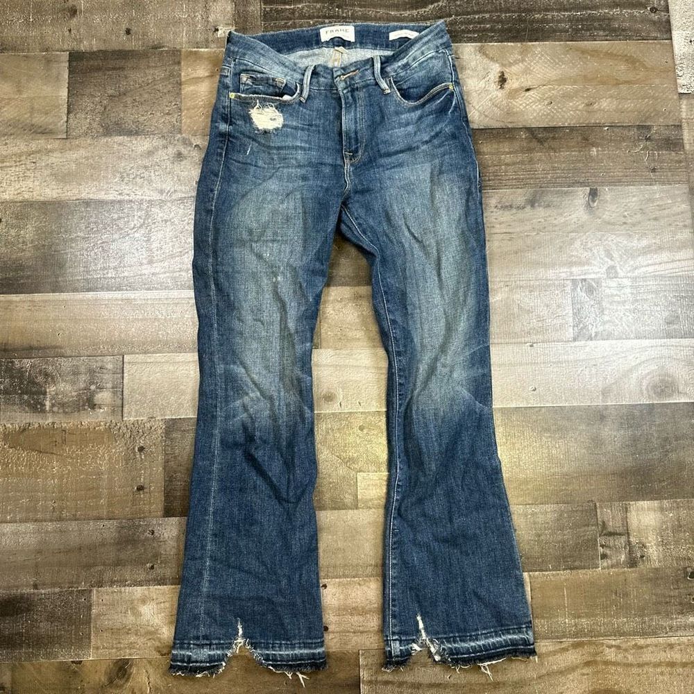 Frame Women’s Size 25 Le Crop Mini Boot Jeans Blue Denim Raw Hem Dark Wash